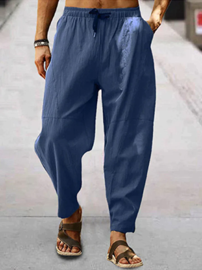 Men's Cotton Linen Male Casual Solid Color Breathable Loose Pants