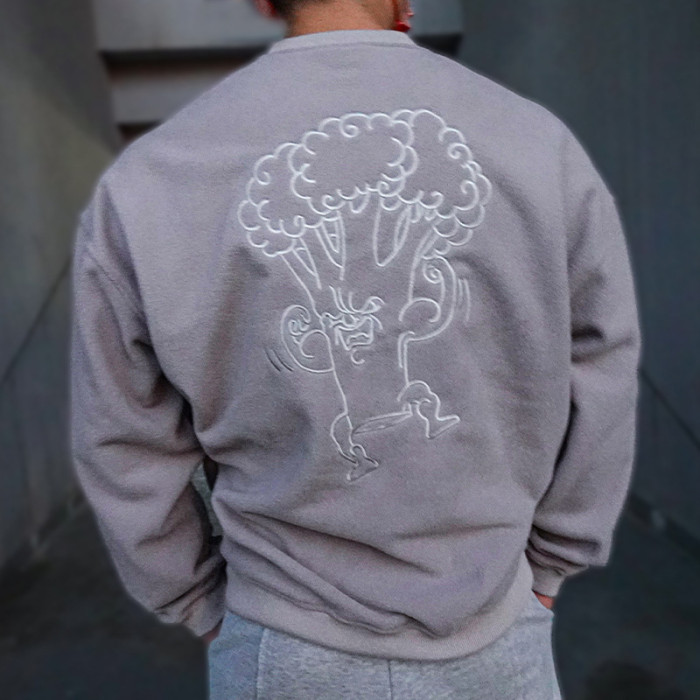 Men's Fleece Fashion Embroidered Solid Color Loose O-Neck Sweatshirt