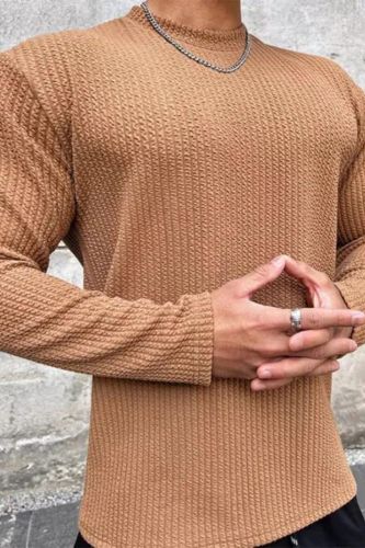 Men's Fashion Solid Color Long Sleeve O-Neck Pullover Casual T-Shirt