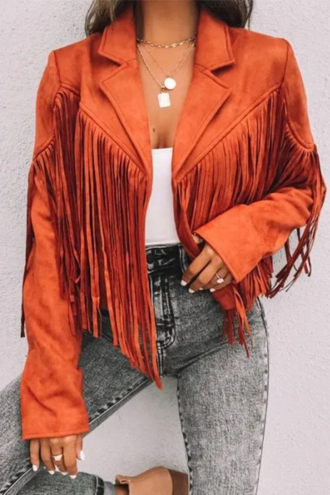 Vintage Fashion Tassel Cardigan Cropped Top Biker Jacket