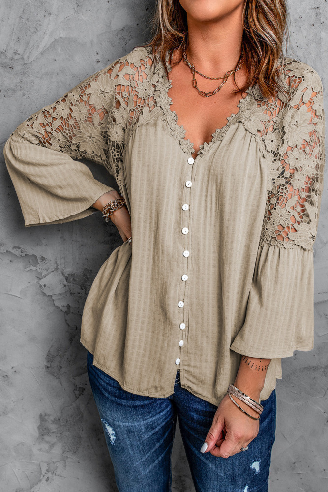 Fashion Elegant Summer Tops Lace Long Sleeve Hollow Out Blouses & Shirts