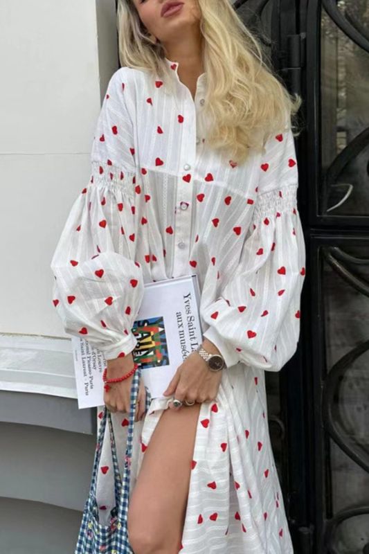 Fashion Long Sleeve Holiday Sexy Crew Neck Printed Office Shirt Maxi Dress