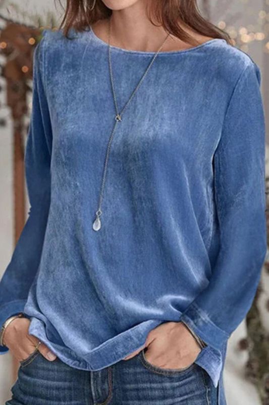 Casual Solid Color Long Sleeve O Neck Loose Fashion Velvet Elegant Top T-Shirts