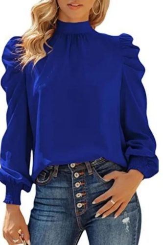 Fashion Casual Loose High Neck Puff Sleeve Office  Blouses & Shirts Top