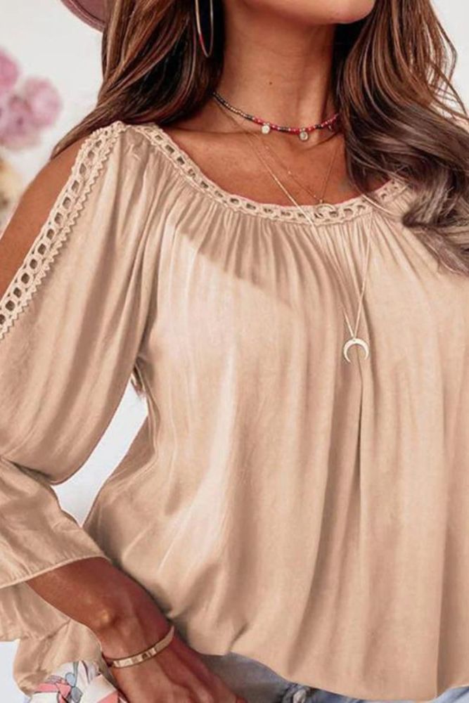 Sexy Round Neck Loose Hollow Ruffles Office Butterfly Sleeve Blouse