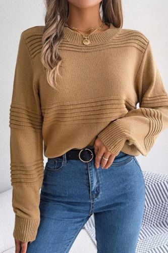 Women's Fashion O-neck Long Sleeve Retro Casual Knit Elegant Sweaters