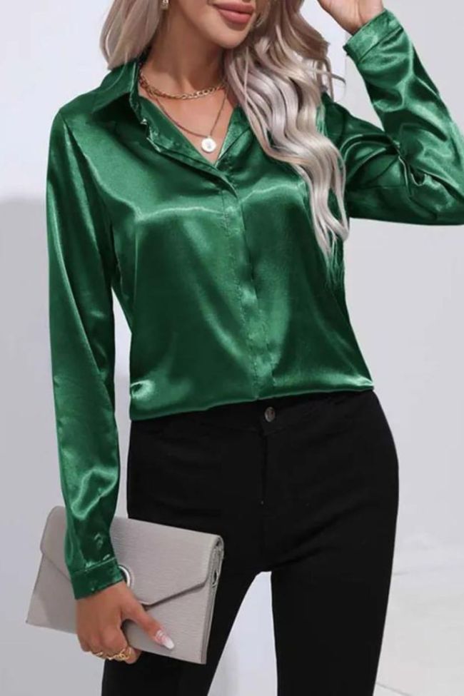 Fashion Satin V Neck Long Sleeve Office Loose Blouses & Shirts