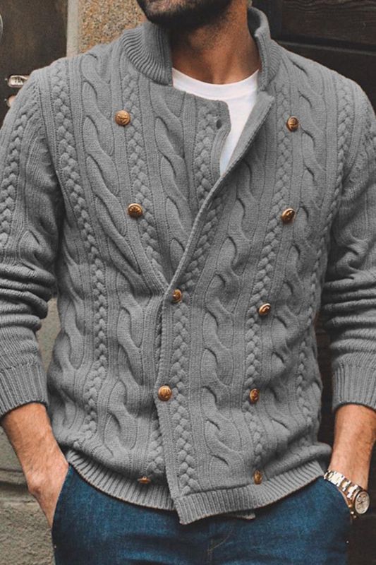 Men's Fashion Double Breasted Street Warm Turtleneck Knit Cardigan