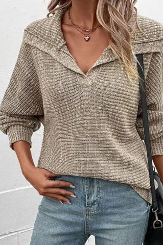 Comfortable Casual Solid Color Long Sleeve Polo Neck Pullover Sweater