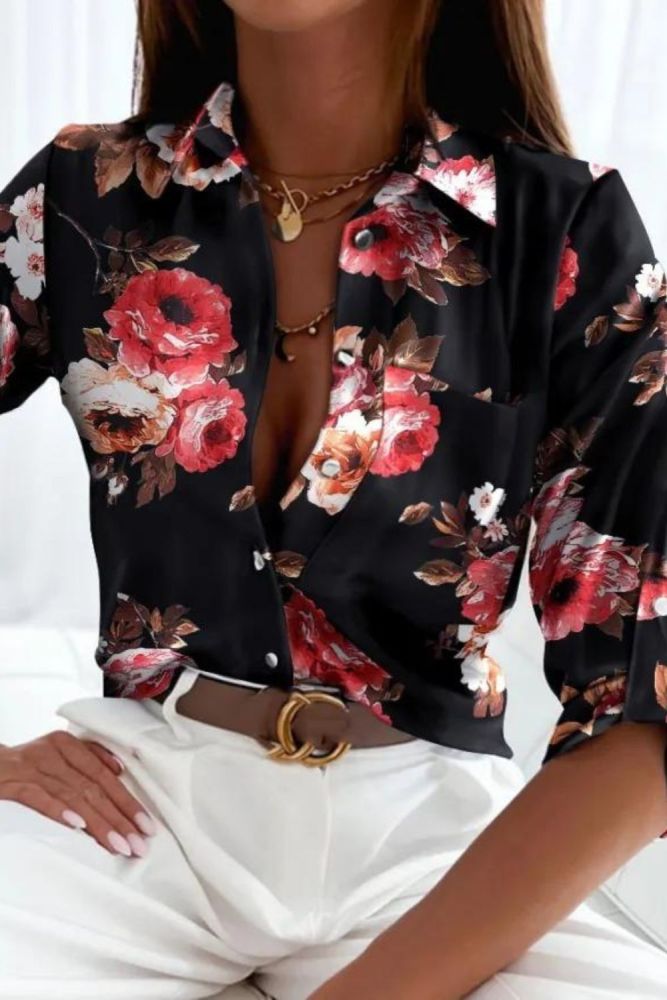 Women's Tops  Printed Single Breasted Graphic V-Neck Blouses & Shirts