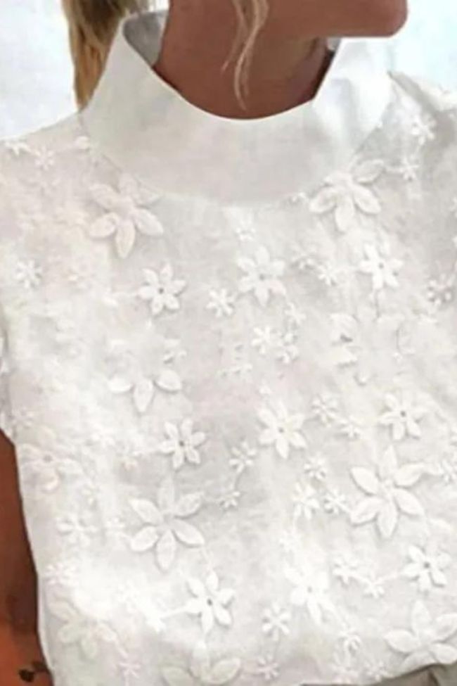 Vintage Embroidered Turtleneck Casual Half Sleeve Fashion Cotton Linen Blouses & Shirts
