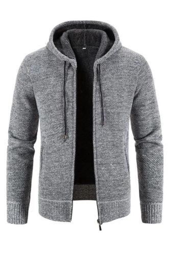 Men's Sweater Zipper Hooded Fashion Warm Slim Knitted Wool Thick Cardigan Jacket