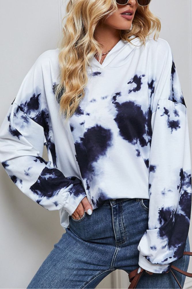 Women's Printed Loose Casual Printed Top Hooded Pullover Sweatshirt