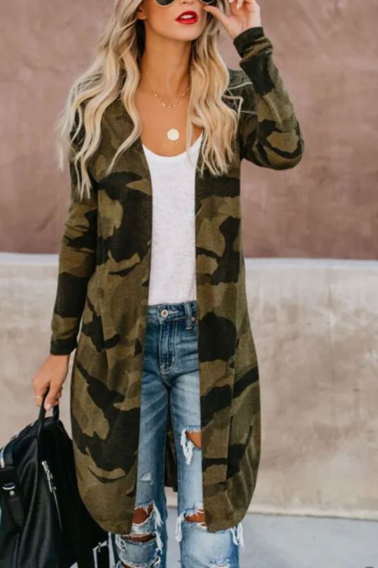 Women Long Sleeve Casual Camouflage Cardigan