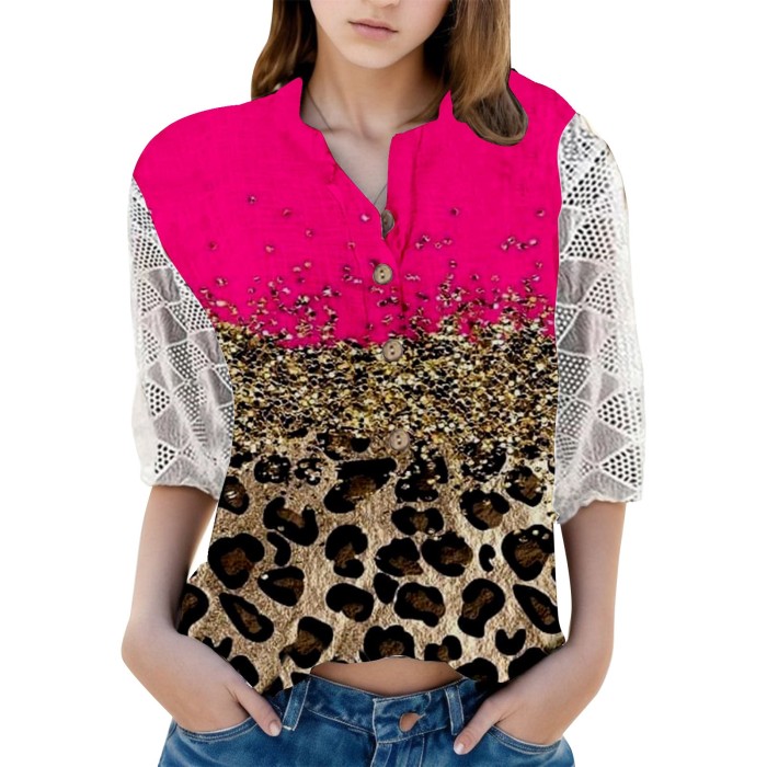 Women Sexy Hollow Out Lace Button V Neck Shirts