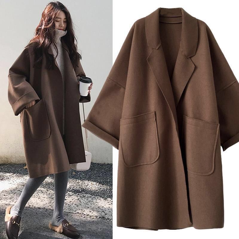 Women Elegant Vintage Mid-Length Loose Turn-Down Collar Plus Size Coat