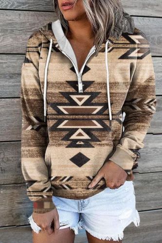 Women's Retro Geometric Sweatshirt Casual Vintage Loose Street Boho Hoodies