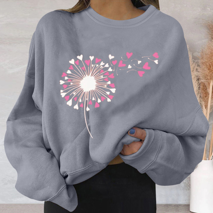 Women Casual Round Neck Pullover Loose Lightweight Print Sweatshirt