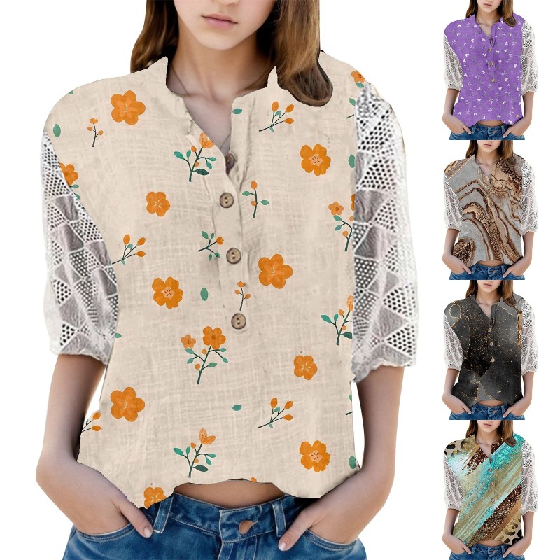 Fashion Ladies Top Elegant Floral Casual Hollow Lace Blouses & Shirts