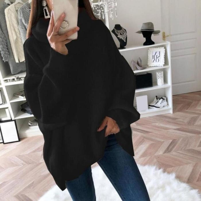 Women Loose Stretchy Knitwear Oversized Turtleneck Pile Collar Pullover Sweater
