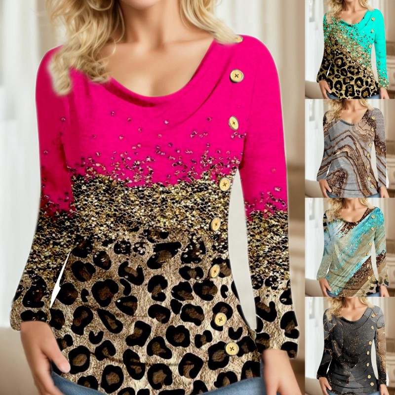 Relaxed Patch Neck Ruched Contrast Long Sleeve Sequined  Blouses & Shirts