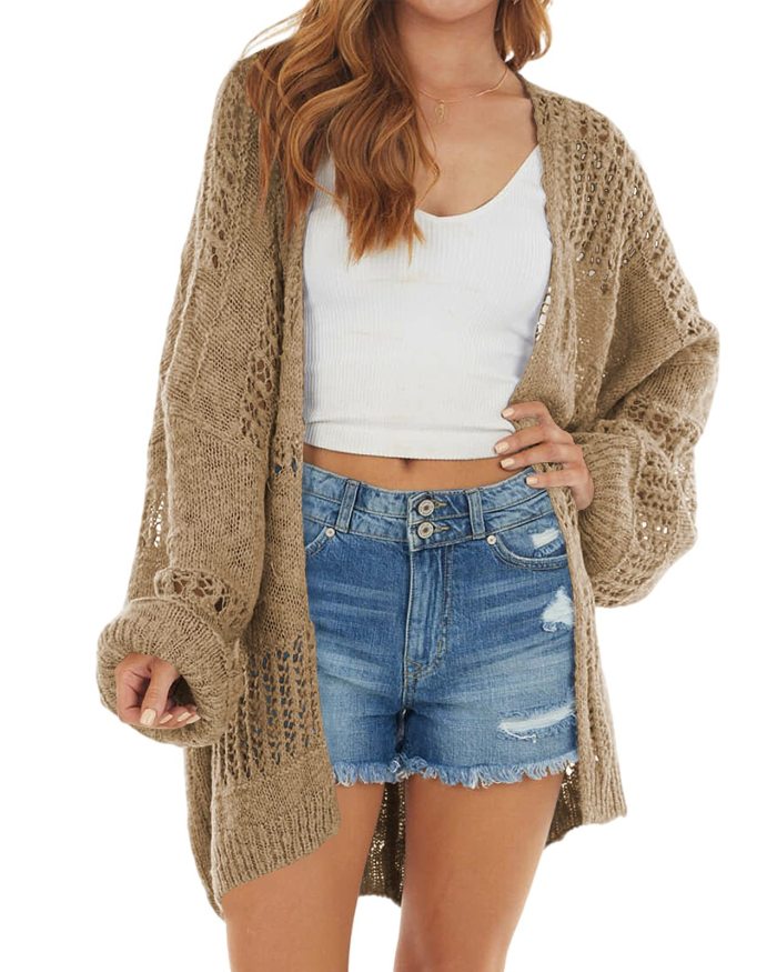 Women Solid Color Oversized Sweater Cardigan