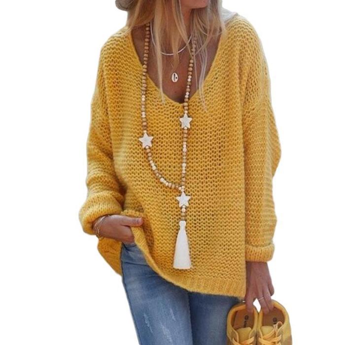 Vintage Fashion V-neck Solid Color Casual Knit Sweater
