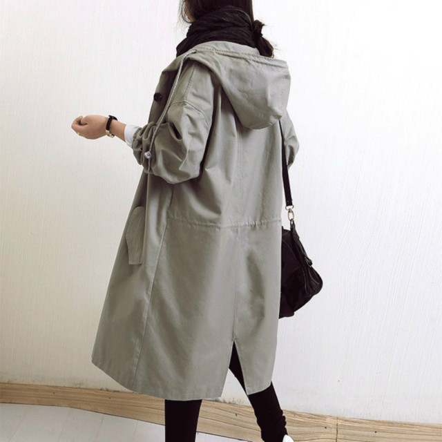 Women Fashion Casual Hooded Loose Windproof Trench Coat