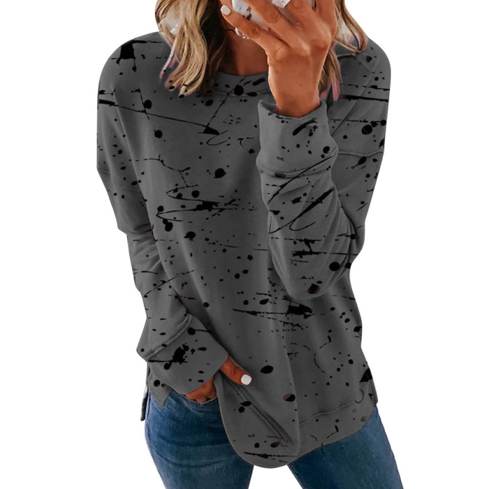 Women's Hoodie Crew Neck Printed Patchwork Sweatshirt