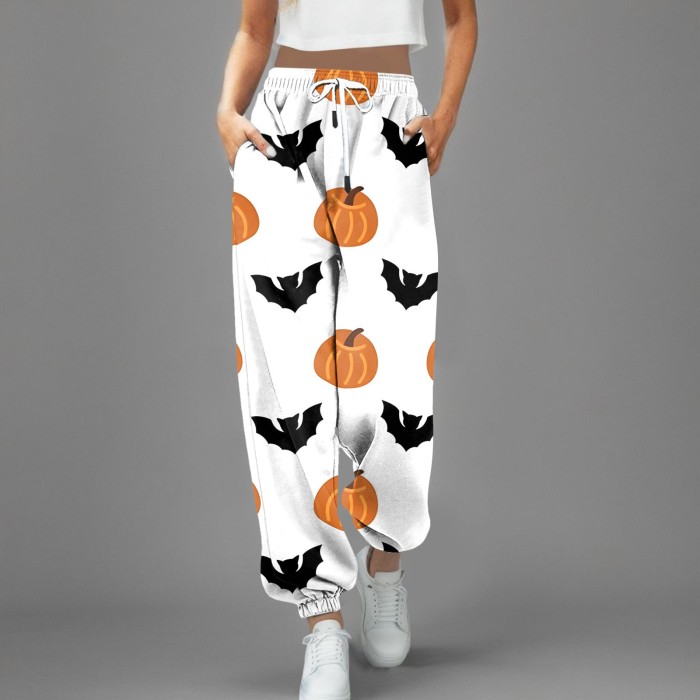 Women Halloween Streetwear Pumpkin Wide Leg Pants