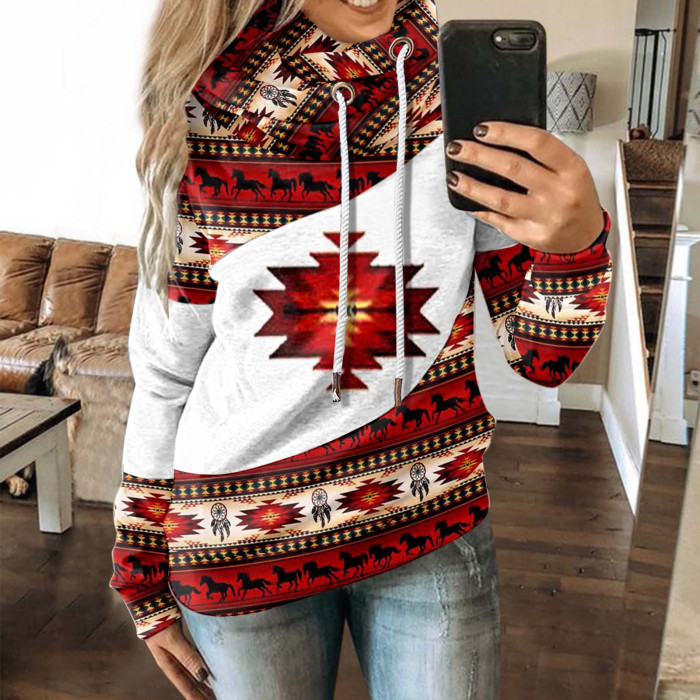 Women Vintage Patchwork Warm Long Sleeve Boho Hoodies