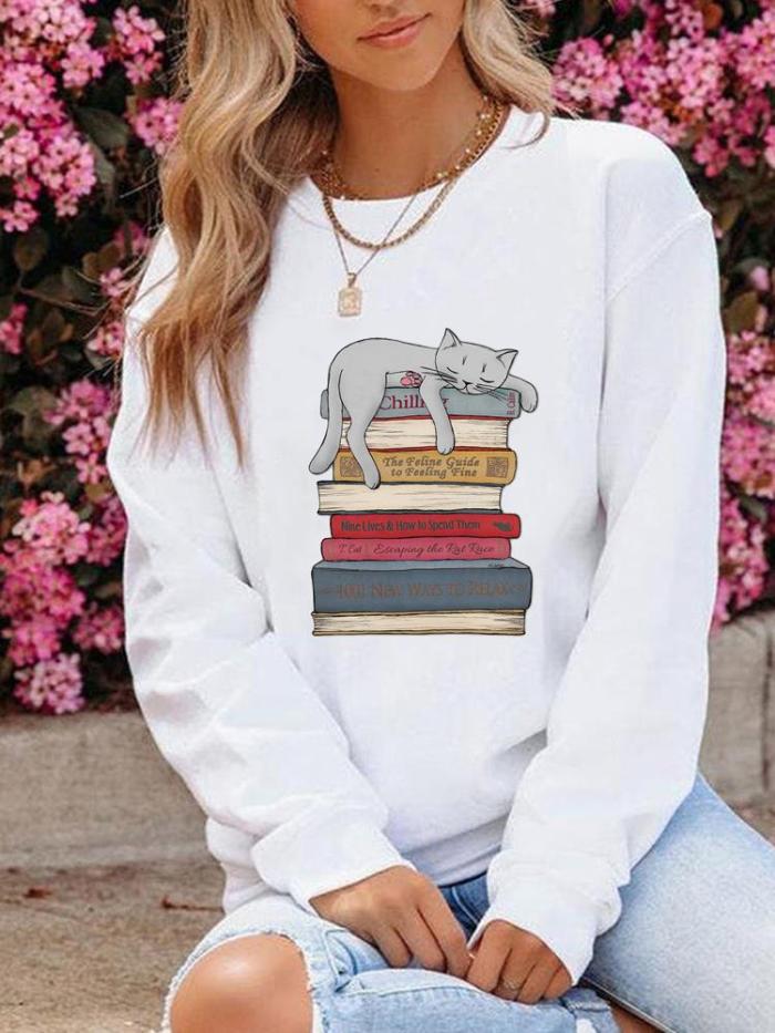 Fashion Cute Graphic O-neck Fashion Casual Print Pullovers Sweatshirts