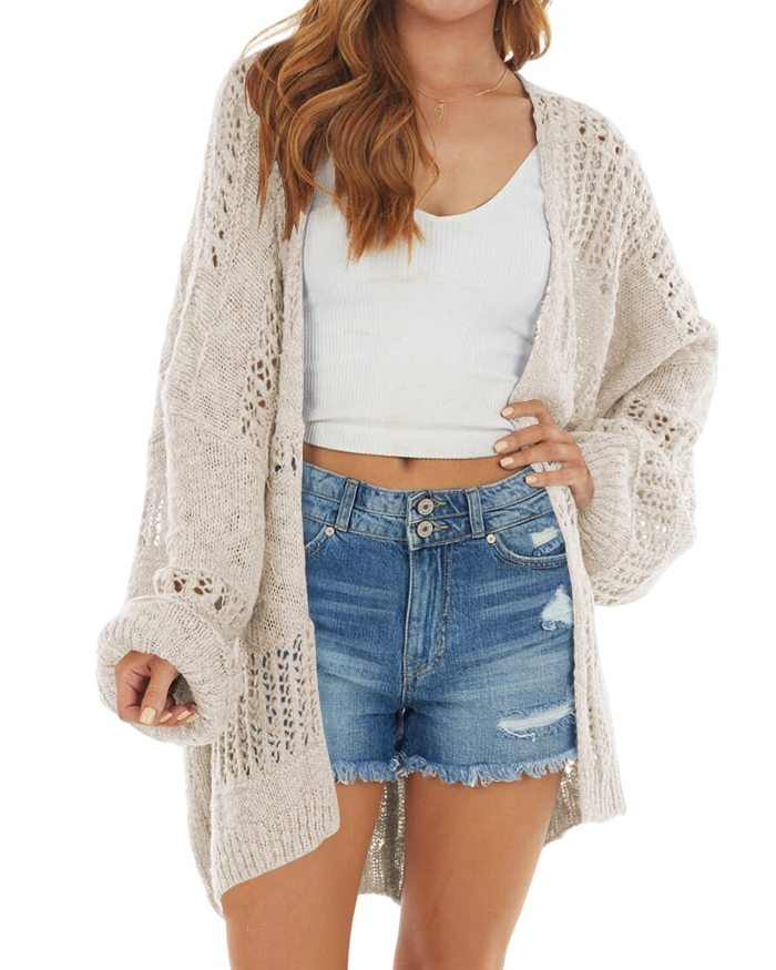 Women Solid Color Oversized Sweater Cardigan