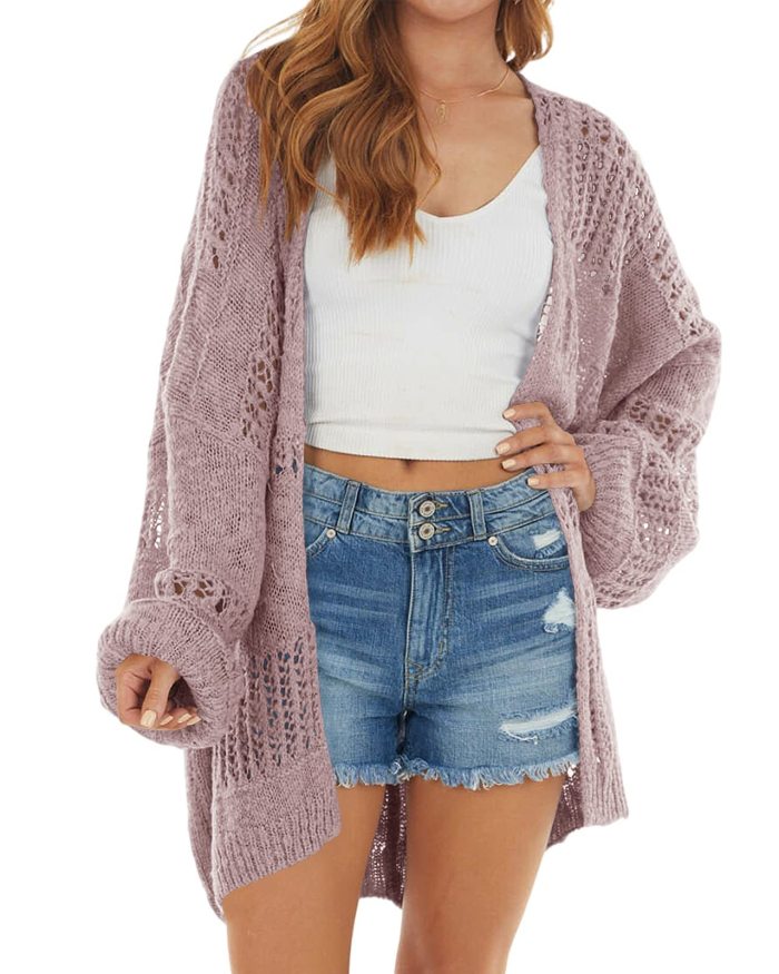 Women Solid Color Oversized Sweater Cardigan