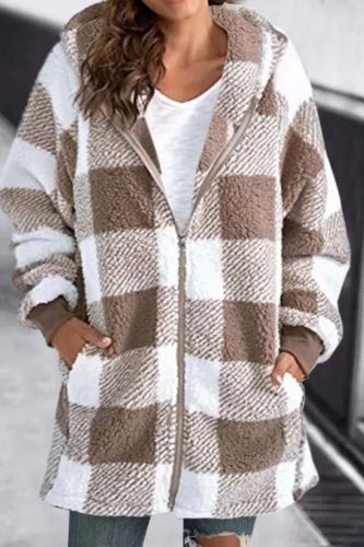 Women Casual Plaid Faux Fur Soft And Cute Coat