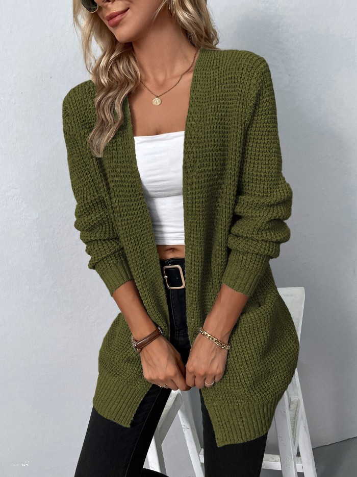 Women's V-Neck Solid Color Loose Fit Long Knitted Sweaters Cardigan