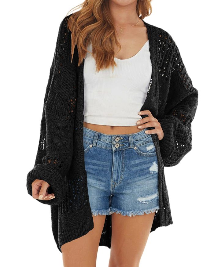 Women Solid Color Oversized Sweater Cardigan