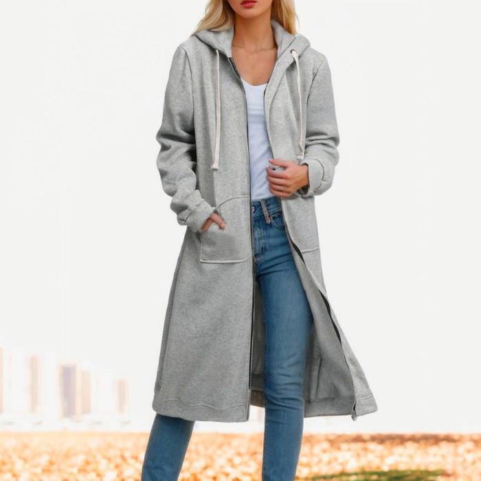 Women Hoodies Zipper Long Sleeve Casual Solid Coat