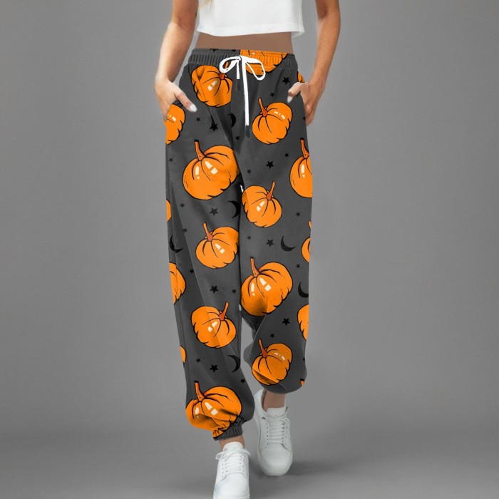 Women's Casual Print Halloween Elastic Waist Loose Pencil Pants