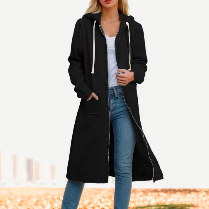 Women Hoodies Zipper Long Sleeve Casual Solid Coat