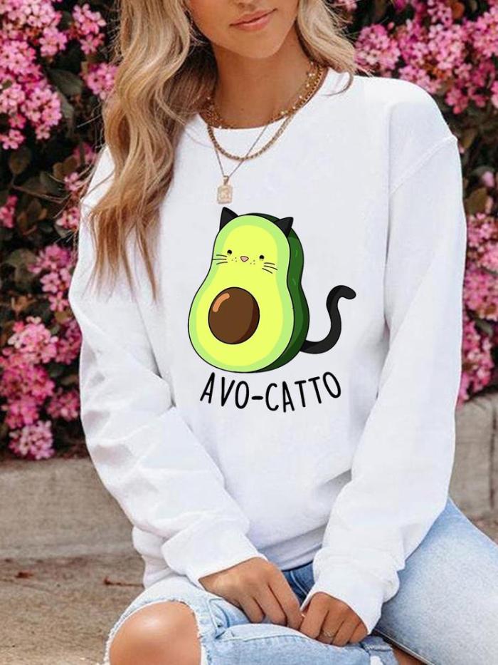 Fashion Cute Graphic O-neck Fashion Casual Print Pullovers Sweatshirts