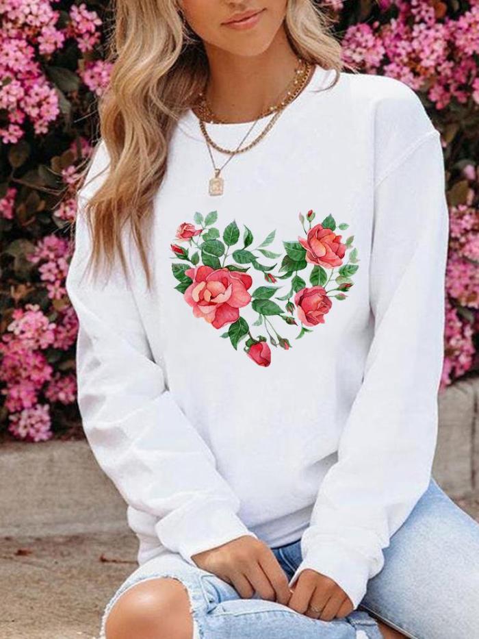 Fashion Cute Graphic O-neck Fashion Casual Print Pullovers Sweatshirts