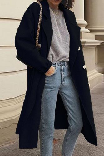 Women's Solid Street Wool Double-breasted Coat