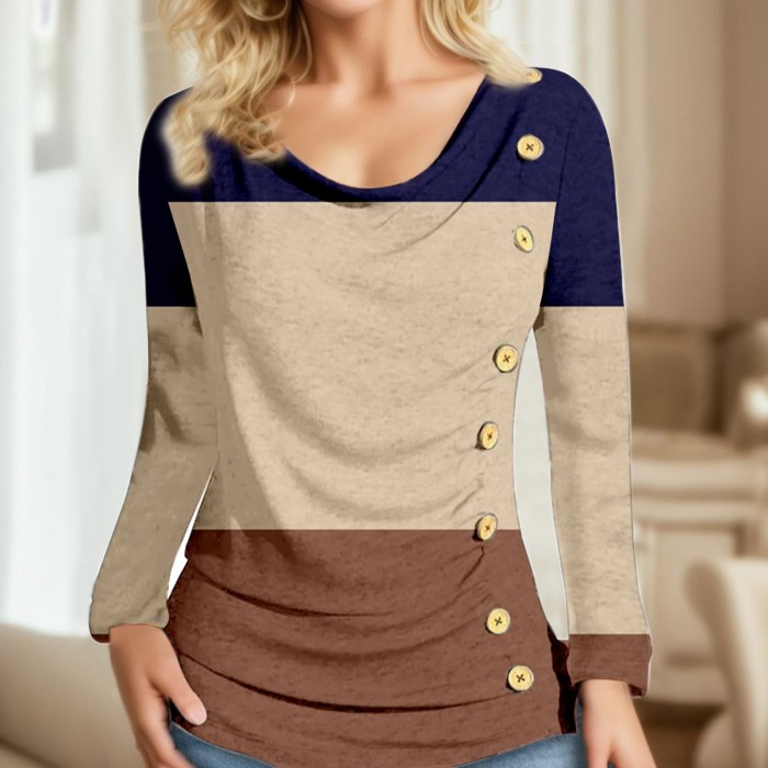 Autumn Long Sleeve Striped Fashion Casual Elegant Loose  Sweatshirts Top