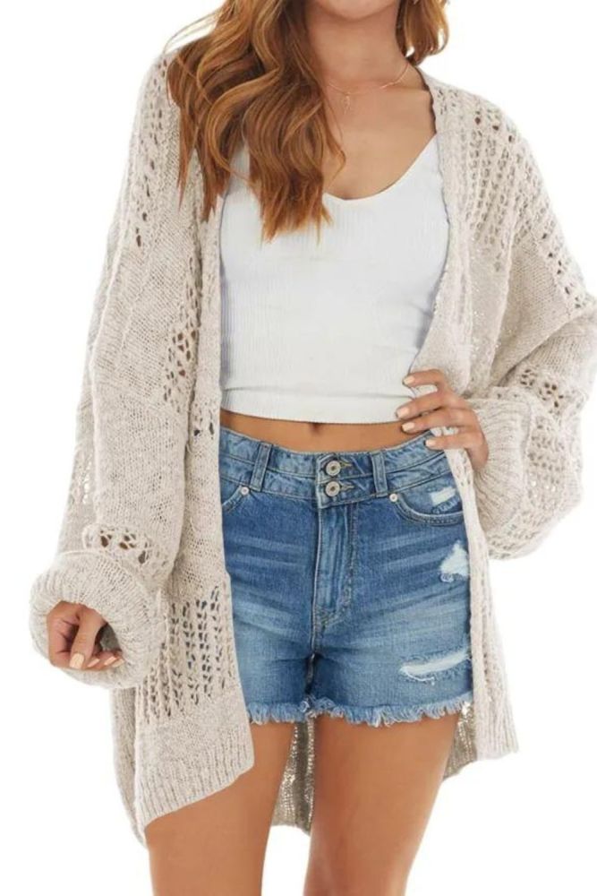 Women Solid Color Oversized Sweater Cardigan