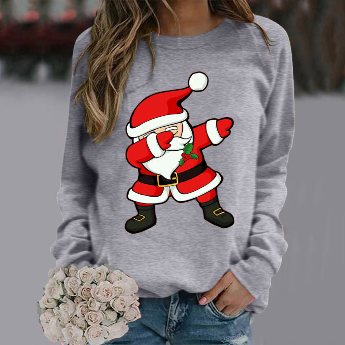 Womens Casual Christmas Print Long Sleeve Pullover Sweatshirt