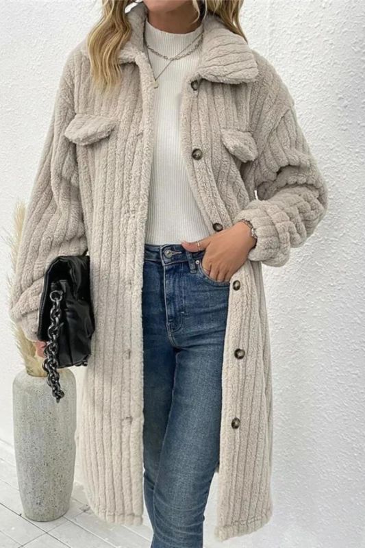 Women Striped Cardigan Vintage Lapel Robe Warm Puffy Coats