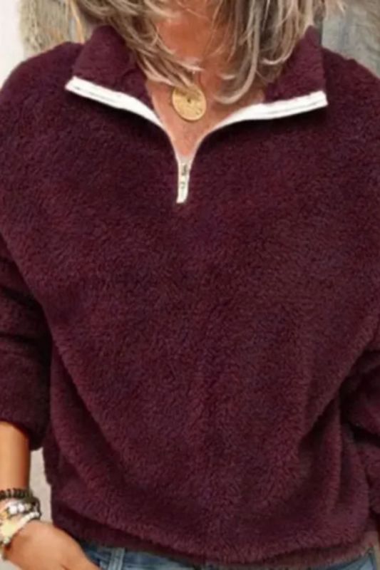 Women's Double-sided Fleece Warm Zip Casual Solid Color Sweatshirts