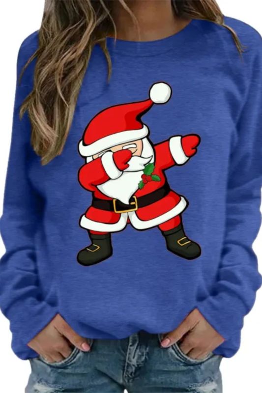 Womens Casual Christmas Print Long Sleeve Pullover Sweatshirt