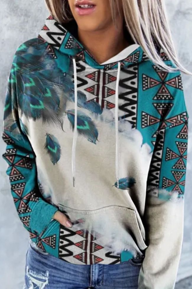 Women Vintage Patchwork Long Sleeve Pullovers Hoodies